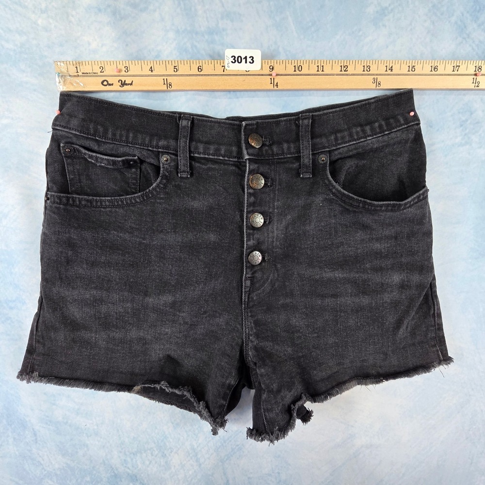 J.Crew Womens‎ Black Denim Shorts Button Fly Raw Hem Frayed Size 28 High Rise